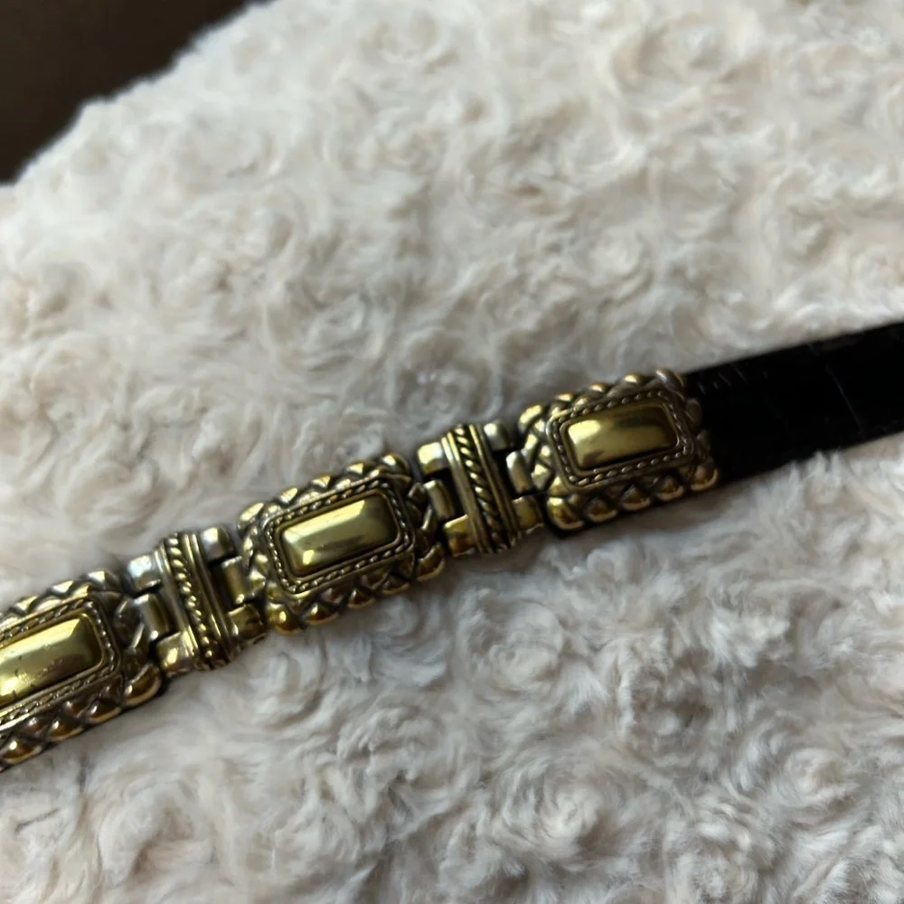 Brighton black leather faux croc gold and silver belt size small